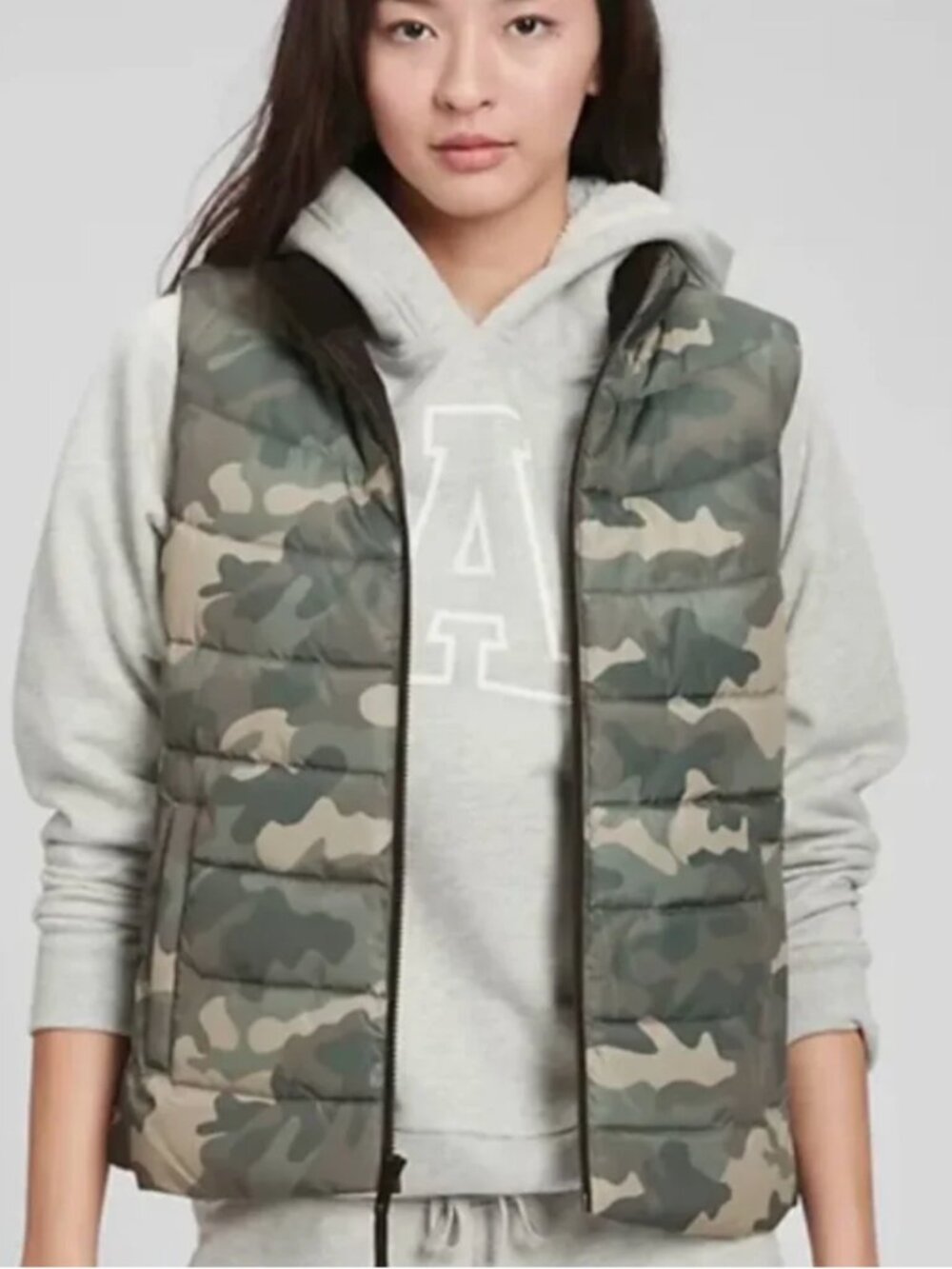 GAP ColdControl Camo Puffer Vest Green Camouflage Quilted Size L